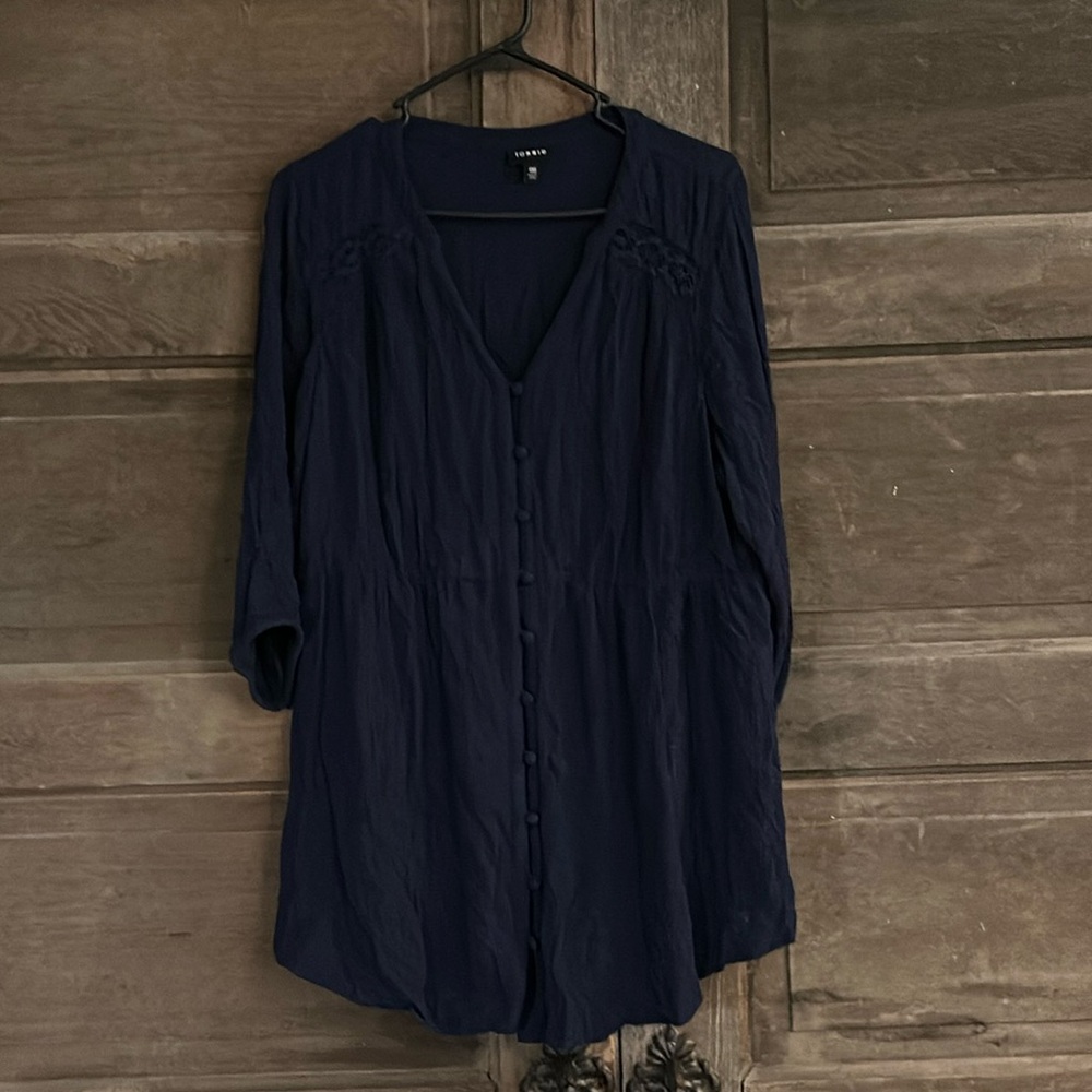 Torrid Gauze With Lace Inset Tunic Top Navy Blue Size 00